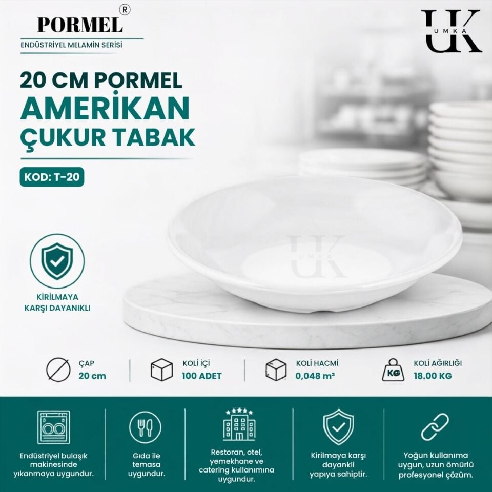 20 CM PORMEL Amerikan Çukur Tabağı